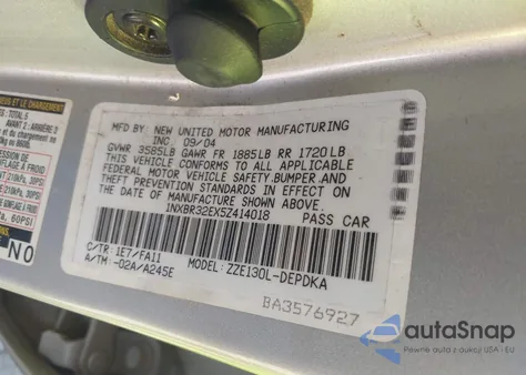 2005 Toyota Corolla Ce z USA, uszkodzony, nr VIN 1NXBR32EX5Z414018